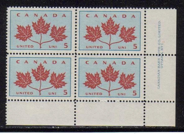 1964 Canada SC# 417 LR - Maple Leaves Plate # 1 Plate Block M-NH Lot # 227 - Image 1 of 1