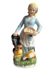 Vintage Woman w/Chickens 12"T x 5”L Porcelain Figure Excellent Used Condition - Picture 1 of 8