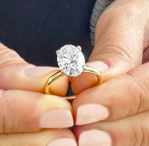 Oval Cut Moissanite Engagement Ring Solitaire 14k Solid Yellow Gold Bridal 3.00 - Picture 1 of 18