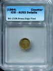 1864 California Fractional Gold "1" Bg-1328 Icg Au-53 Details Rim Filing