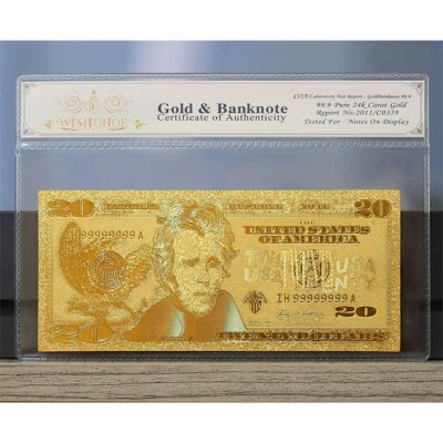 100mg 24K Gold 2006 $20 Dollar Bill Federal Reserve Banknote with White COA - Image 1 of 3