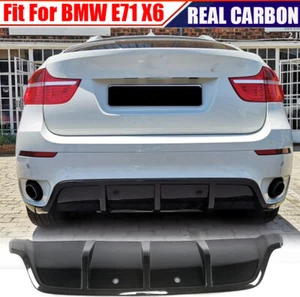 For BMW E71 X6 2008-2014 REAL CARBON Rear Bumper Diffuser Lip Spoiler Big Fins - Picture 1 of 16
