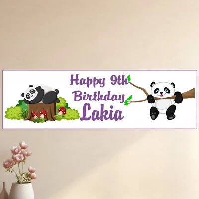 Banner de aniversário personalizado panda decoração de festa animal animal (pacote com 2) - Imagem 1 de 4