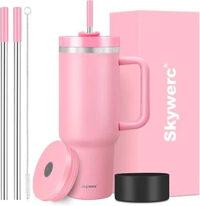 40 oz Tumbler with Handle and Straw, 2 Lids (2 in 1 & LeakProof Lid) - Vacuum... - Picture 1 of 3