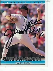 JERRY DON GLEATON 1992 FIRMADO A MANO DONRUSS #607 - TIGRES DETROIT - Imagen 1 de 1