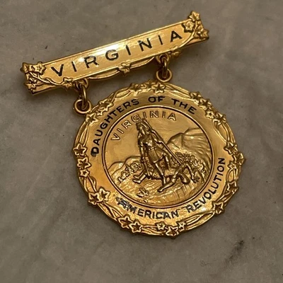 Daughters Of American Revolution Virginia Pin Hoc Gold Filled DAR - Image 1 of 4
