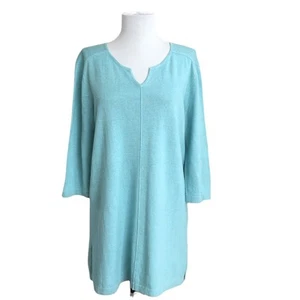 J Jill Leinenmischung Pullover Pulli Tunika aquamarin türkis Long Tunika Küste Strand 3X - Bild 1 von 15