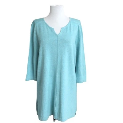 Suéter túnica Jill mezcla de lino verde azulado aqua túnica larga playa costera 3X Foto 1 de 4