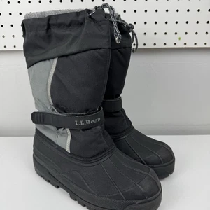 L.L.Bean Kids 6 Black Gray Snow Boots Winter Waterproof Drawstring Cold Weather - Picture 1 of 13