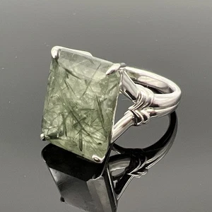 Vintage großer Sterling Silber 925 Rutilquarz Smaragdschliff Ring - Größe 8 - Bild 1 von 13