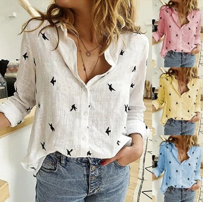 Women's Solid Color Casual Loose Fitting Long Sleeved Linen Shirt With Buttons - Image 1 of 4
