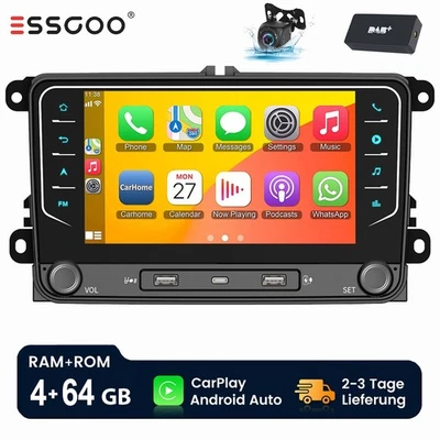 DAB+ Android 14 4+64G CarPlay Autoradio GPS WiFi Kam Für VW GOLF 5 6 Plus Touran - Bild 1 von 4