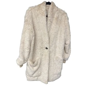 C&C CALIFORNIA FUZZY TEDDY BEAR FAUX FUR CREAM COAT LARGE - Picture 1 of 6