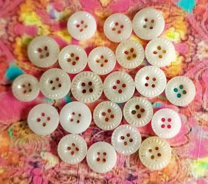 23 Antique Diminutive 4-Hole Sawtooth China Sewing Buttons ~ all 3/8" and under - Picture 1 of 3