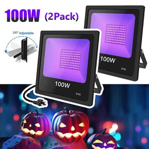 2 Pack 100W LED UV Black Flood Light Halloween Party DJ Blacklight Plug & Switch - Picture 1 of 12
