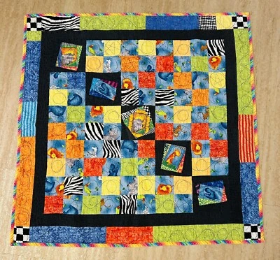 Colcha feita à mão cobertor de bebê animais de circo reversível 36x36 colcha - Imagem 1 de 4