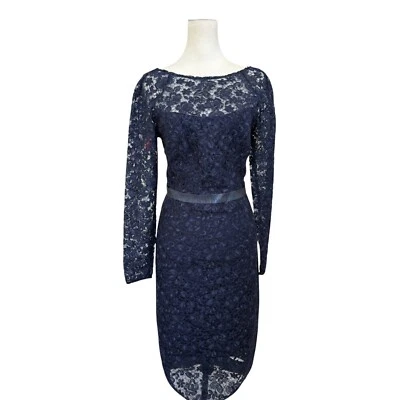 Monique Lhuillier Navy Floral Lace Mother of the Bride Party Cocktail Dress 10 - Image 1 of 4