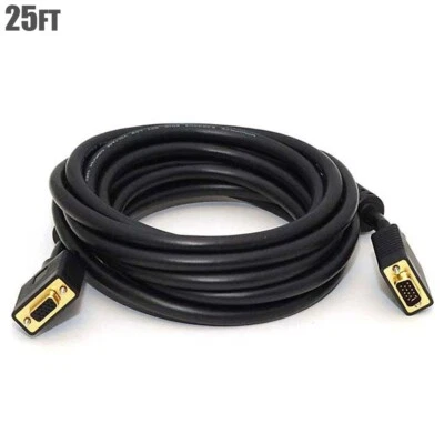 25FT VGA SVGA 15Pin Male to Female Monitor Extension Cable CL2 Ferrite Core Gold - Image 1 of 3