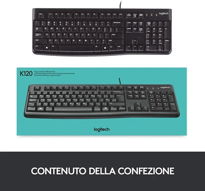 LOGITECH TASTIERA MK120 CON CAVO USB NERA PER PC CASA UFFICIO COMPUTER LAYOUT IT - Immagine 1 di 4