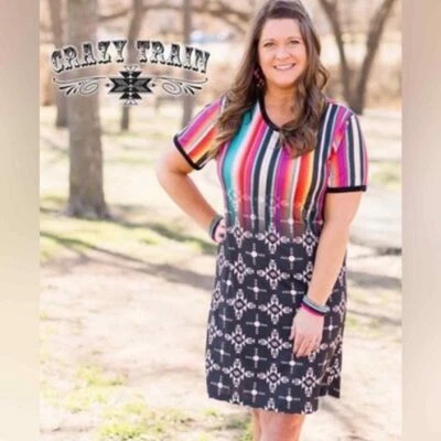 Country Western Aztec Print Rockabilly Rodeo Knit Stretch Fitted Dress (XS) -NEW - Image 1 of 4