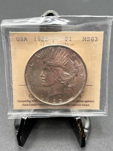1922 USA Peace Silver Dollar ICCS Graded MS-63 - Picture 1 of 4
