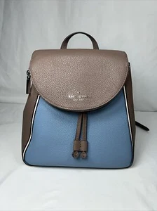 Kate Spade New York Leila Medium Flap Backpack Brown &Baltic-sea Blue &While - Picture 1 of 23