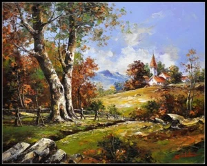 Tabella cucito artigianale - modelli punto croce contati - La Chiesa di campagna - Foto 1 di 2