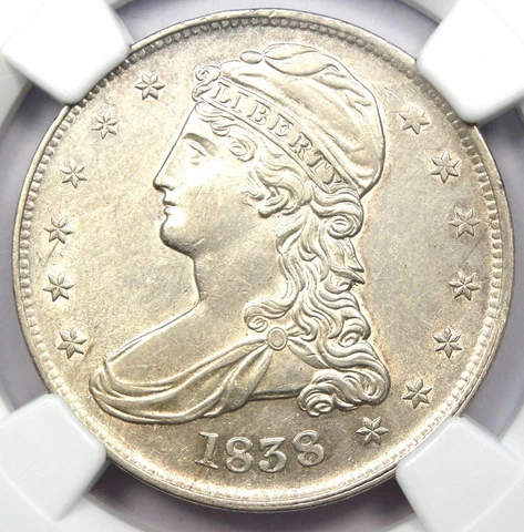 1838 Capped Bust Half Dollar 50C Coin - Certified NGC AU58 - Rare Date! Cover