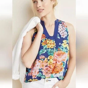 Maeve Anthropologie Melange Blue Floral Sleeveless Top Shirt Tank Women's Size 2 - Picture 1 of 8