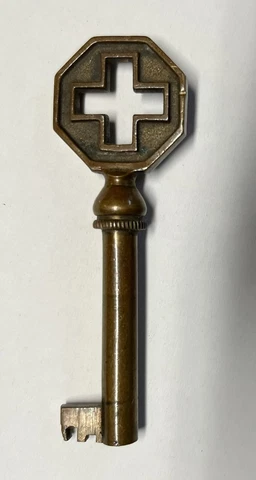 Antique Ornate Brass Unusual Rare Cross Design HollowBarrel Skeleton Key Vintage Cover