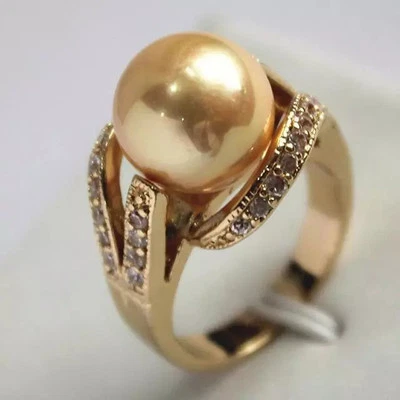 Anillo de joyería de piedras preciosas con cuentas de perlas concha del Mar del Sur de 12 mm tamaño 6 7 8 9 AAA grado superior Foto 1 de 4