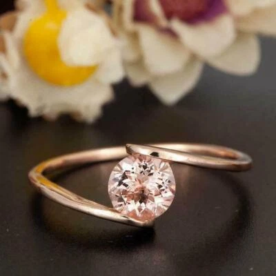 Anillo de compromiso morganita melocotón natural de 1,2 quilates de oro rosa sólido de 14 k único para mujer Foto 1 de 4