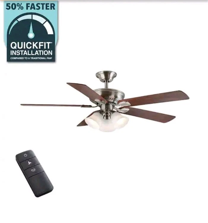 Hampton Bay Campbell 52 In. LED Indoor Ceiling Fan With Light Kit - Brushed... - Image 1 of 3