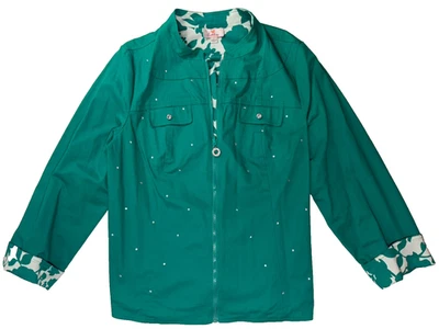 Quacker Factory Green Jacket Women's Large L Full Zip Embellished EUC - Image 1 of 4