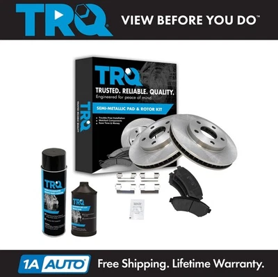 TRQ Front Metallic Brake Pad & Rotor Kit w/Fluids for Buick Chevy Olds Pontiac - Image 1 of 4
