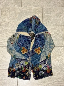 Johnny Was Biya Betzy Floral Printed Hooded Sherpa Jacket Coat Sweater Size XXS - Picture 1 of 9