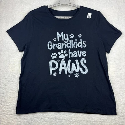 My Grandkids Have Paws Tee Womens 3XL Black Funny Pet Lover Dog Cat Shirt - Image 1 of 4