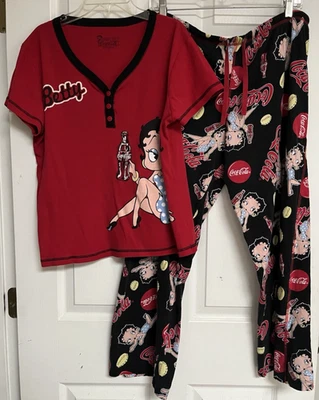 BETTY BOOP COCA COLA 2 piezas pijama ropa de dormir conjunto de salón SS Top + pantalones L (12-14) Foto 1 de 4
