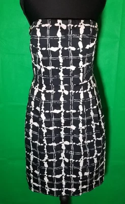 Vestido midi Express Design Studio para mujer negro blanco con cremallera sin tirantes talla 8 ceñido al cuerpo Foto 1 de 4