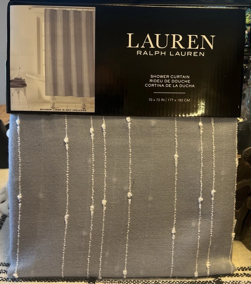 ¡NUEVO! Cortina de Ducha Ralph Lauren 70"x72" Tela Gris, Dobladillo A Medida Foto 1 de 2