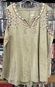 100% Cotton Sonoma Women's Boho Olive Green Top Size 2X No Sleeve Sleeveless - Picture 1 of 3