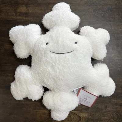 POTTERY BARN KIDS SNOWFLAKE SHAPED SHERPA PILLOW SMILEY FACE EMBROIDERED NEW! - Image 1 of 4