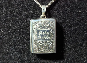 Göttlicher antiker Vintage SILBER "Heilige Bibel" Multi Foto Familie Medaillon Anhänger - Bild 1 von 10