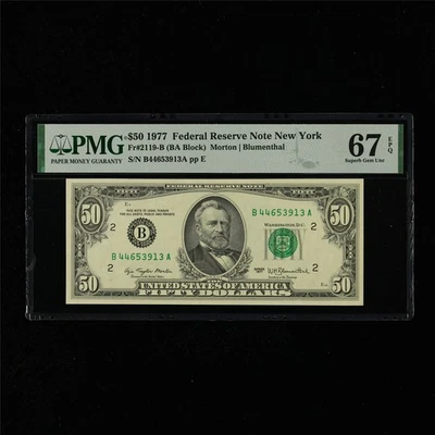 1977 Federal Reserve Note New York 50 Dollars Fr#2119-B PMG 67 EPQ SuperbGem UNC - Image 1 of 4