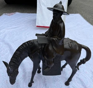 Bronze Japanese Man reading on horse large and heavy - Picture 1 of 16