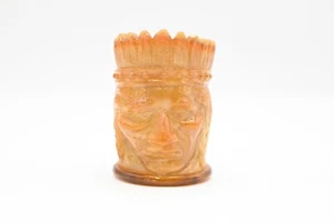 Soporte de palillo de dientes vintage St. Clair vidrio de escoria de caramelo cabeza de jefe nativo americano - Imagen 1 de 9