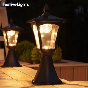 Solar warmweiße LED Laterne Pfosten Sockel Halterung schwarz Außen Garten Terrassen Leuchte - Bild 1 von 5