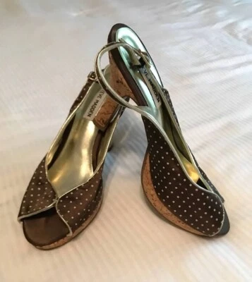 SHOES: Steve Madden P-Poet Slingback Cork Heeled Open Toe Pumps Heels Size 8M - Image 1 of 4