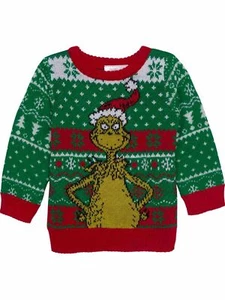 Infant Boys Green & Red The Grinch Christmas Holiday Knit Sweater 6-9M - Picture 1 of 2
