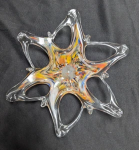 Plato de caramelo vintage de vidrio artístico soplado a mano estirado Star Bowl multicolor 8,5" - Imagen 1 de 5